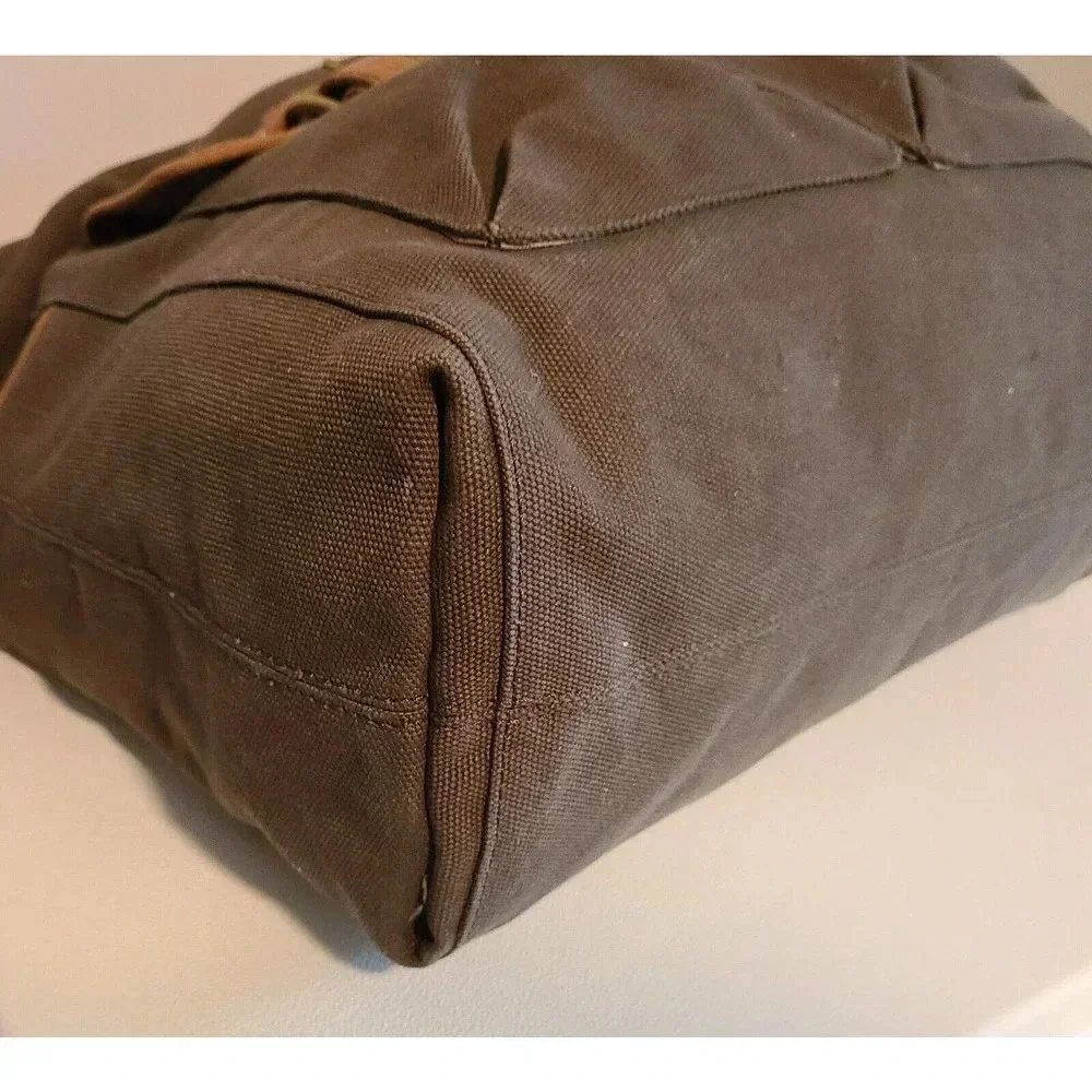 FOSSIL DUFFEL 1954 LONG LIVE VINTAGE LEATHER GREEN CANVAS MILITARY STYLE BAG LG